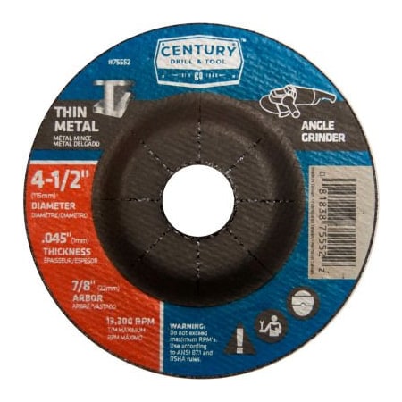 Century Drill & Tool Century Drill Depressed Center Grinding Wheel 4-1/2" x 7/8" Type 27 Aluminum Oxide 75552